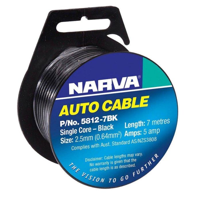 Narva 5A 2.5MM Black Single Core Cable (7M) | 5812-7BK - Home of 12 Volt Online