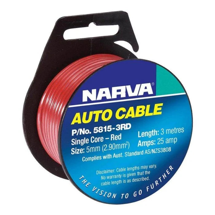 Narva 25A 5MM Red Single Core Cable (3M) | 5815-3RD - Home of 12 Volt Online