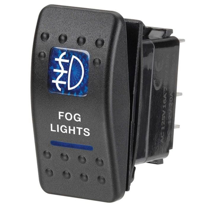 12 Volt Illuminated Off/On Sealed Rocker Switch W "Fog Lights"" Symbol (Blue)" | 63134BL - Home of 12 Volt Online