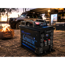 Thumper 240 AH lithium battery hub powering a 4WD camping setup with integrated DC charger, solar regulator and off-grid power system
