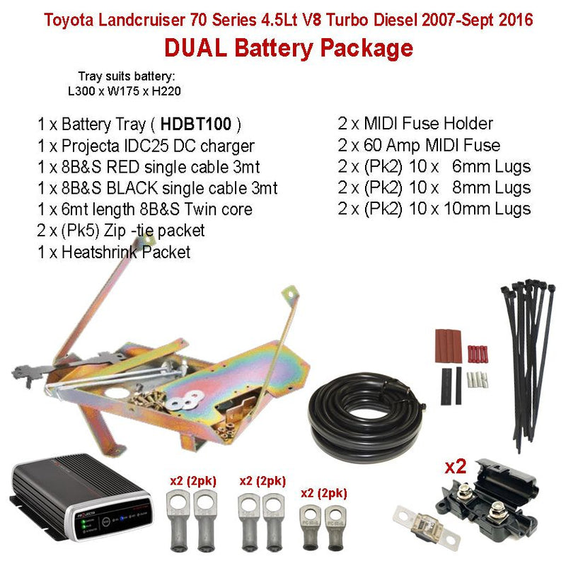 Dual Battery Package Tray IDC25 cables and more | Toyota Landcruiser 70 Series 4.5Lt V8 Turbo Diesel 2007-Sept 2016 | HDBT100 - Home of 12 Volt Online