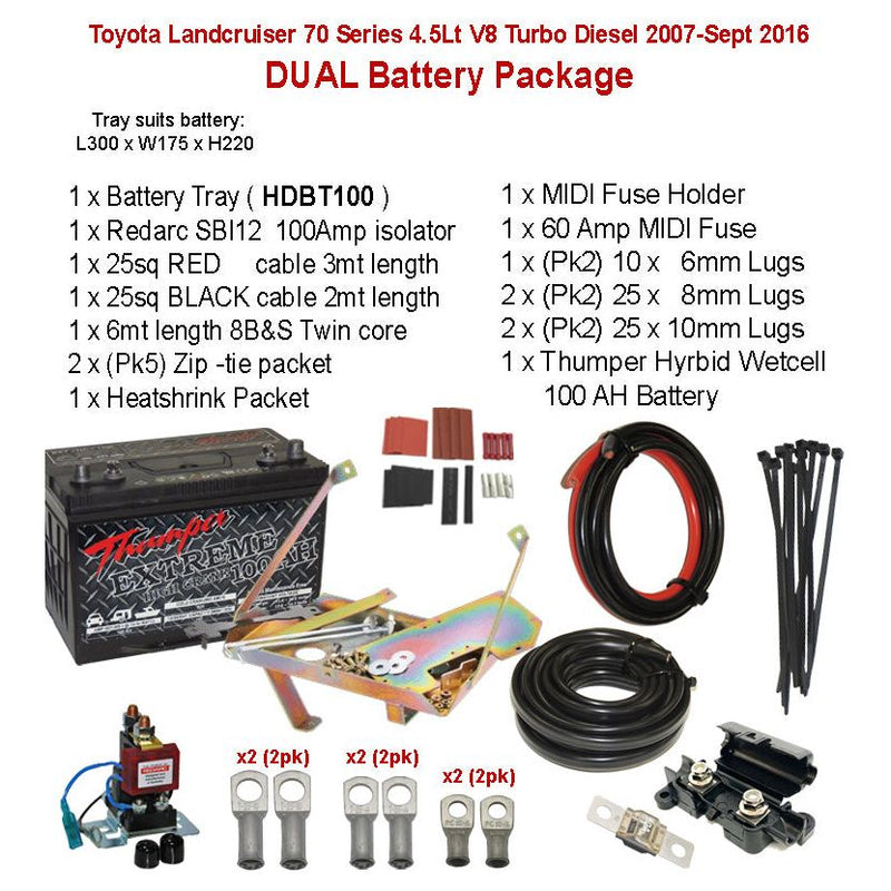 Dual Battery Package Tray SBI12 + 100AH Battery | Toyota Landcruiser 70 Series 4.5Lt V8 Turbo Diesel 2007-Sept 2016 | HDBT100 - Home of 12 Volt Online