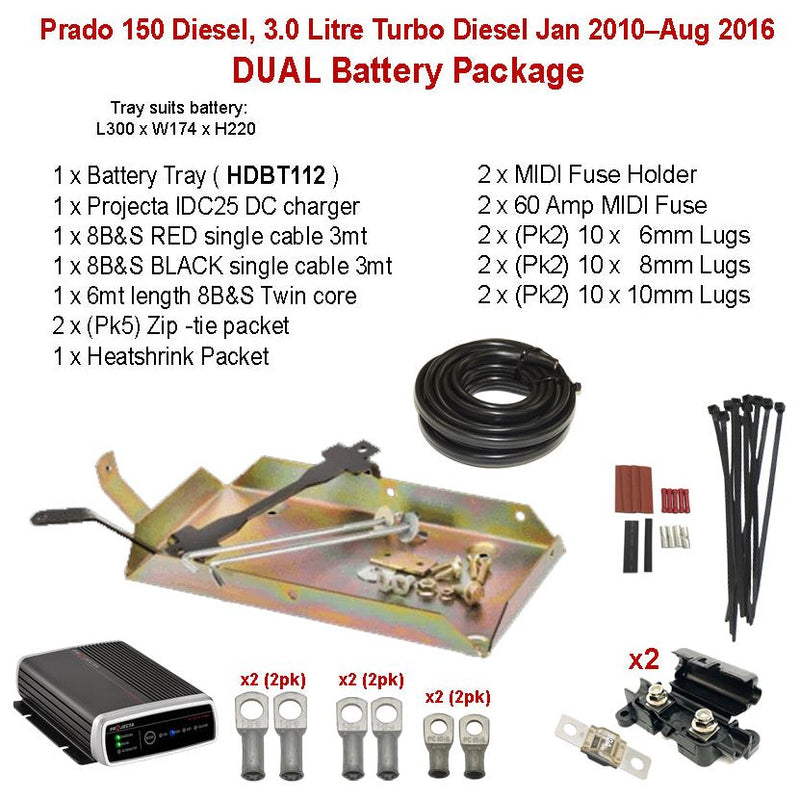 Dual Battery Package Tray IDC25 cables and more | Prado 150 Diesel, 3.0 Litre Turbo Diesel Jan 2010–Aug 2016 | HDBT112 - Home of 12 Volt Online