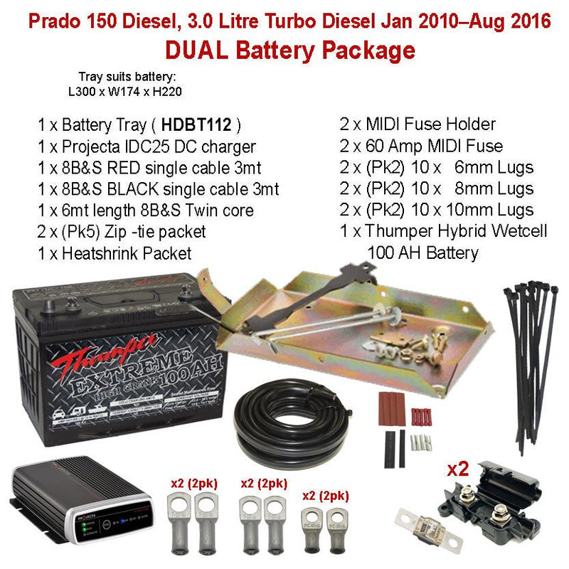 Dual Battery Package Tray IDC25 + 100 AH | Prado 150 Diesel 3.0 Litre Turbo Diesel Jan 2010–Aug 2016 | HDBT112 - Home of 12 Volt Online