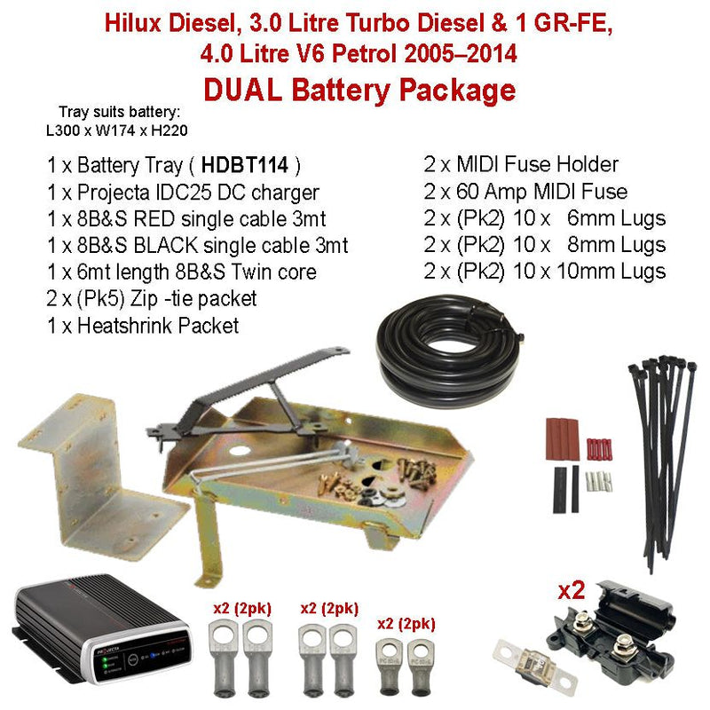 Dual Battery Package Tray IDC25 cables and more | Hilux Diesel, 3.0 Litre Turbo Diesel | HDBT114 - Home of 12 Volt Online