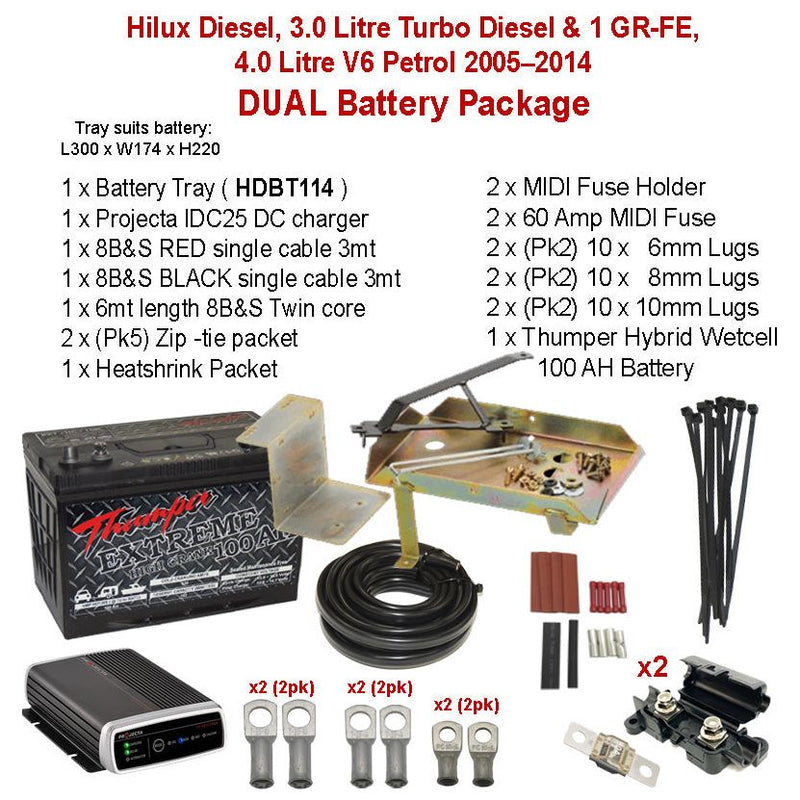 Dual Battery Package Tray IDC25 + 100 AH | Hilux Diesel, 3.0 Litre Turbo Diesel | HDBT114 - Home of 12 Volt Online