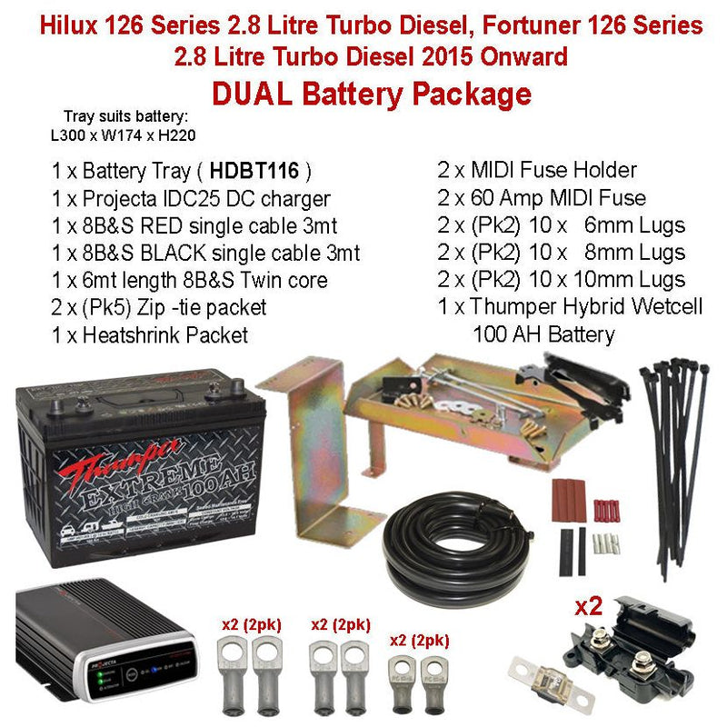 Dual Battery Package Tray IDC25 + 100AH Battery | Suit Hilux 126 Series 2.8 Litre Turbo Diesel | HDBT116 - Home of 12 Volt Online