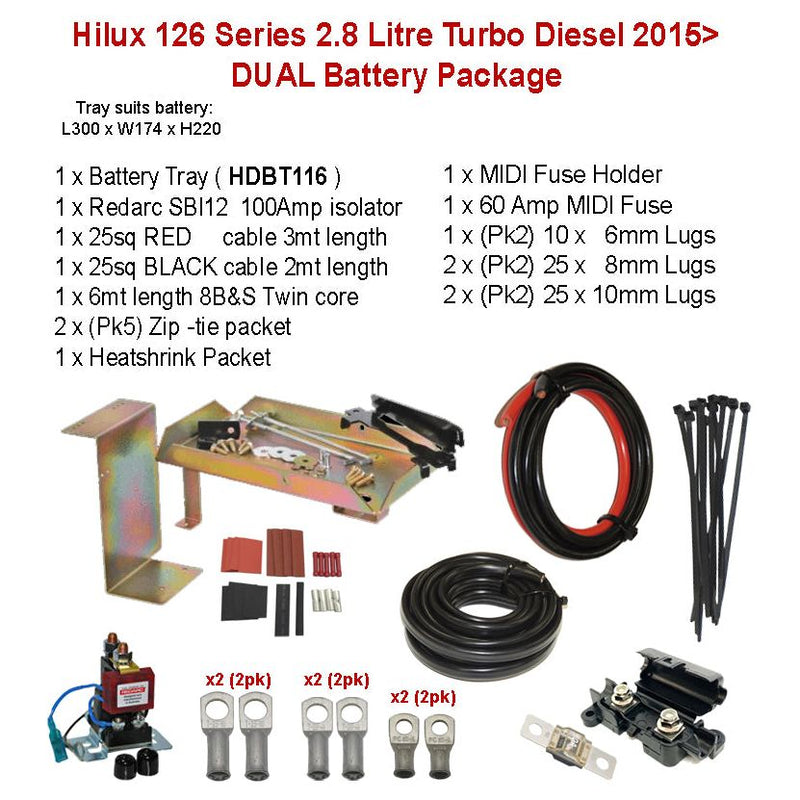 Dual Battery Package Tray SBI12 cables and more | Suit Hilux 126 Series 2.8 Litre Turbo Diesel | HDBT116 - Home of 12 Volt Online