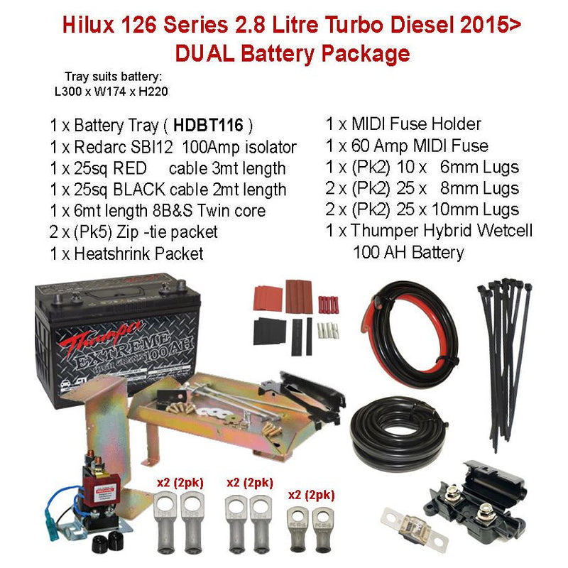Dual Battery Package Tray SBI12 + 100 AH Battery | Suit Hilux 126 Series 2.8 Litre Turbo Diesel  | HDBT116 - Home of 12 Volt Online