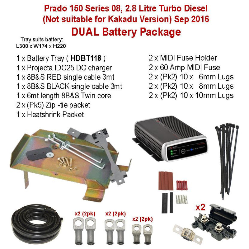 Dual Battery Package Tray IDC25 cables and more | Suit Prado 150 Series 08, 2.8 Litre Turbo Diesel | HDBT118 - Home of 12 Volt Online