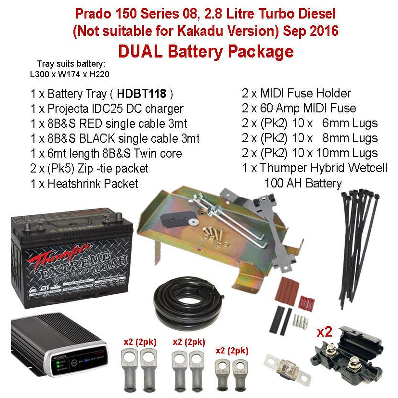 Dual Battery Package Tray IDC25 + 100 AH | Suit Prado 150 Series 08, 2.8 Litre Turbo Diesel | HDBT118 - Home of 12 Volt Online