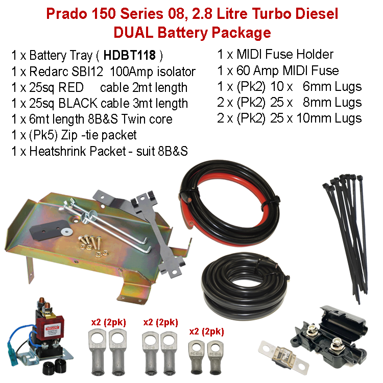 Dual Battery Package Tray SBI12 cables and more | Suit Prado 150 Series 08 2.8 Litre Turbo Diesel | HDBT118 - Home of 12 Volt Online