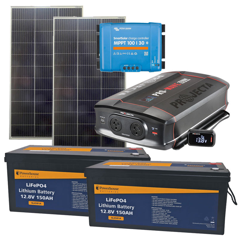 OFF GRID Starter Package 300Ah lithium 2700w Inverter 400watts Solar Victron Regulator