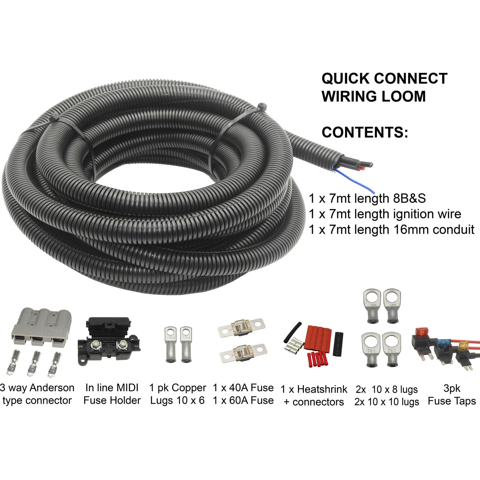 7+ Car Wiring Loom DCDC Quick Connect vehicle wiring loom heavy duty 8B&S kit | QC-Loom