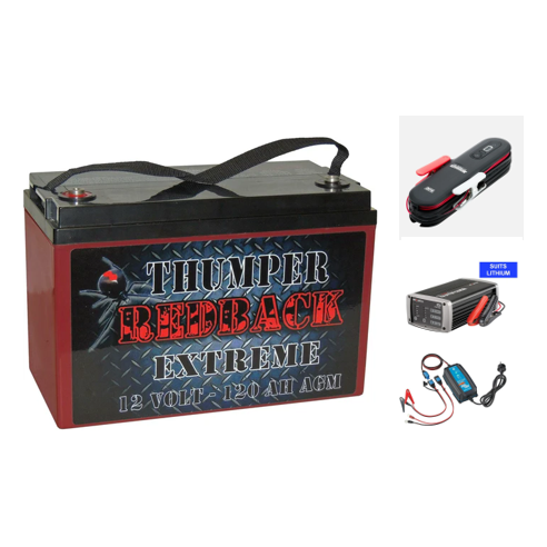 AGM Extreme Deep Cycle 120AH Battery Plus 10 Amp 240 Volt Battery Char
