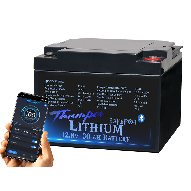 Thumper Lithium 30 AH LiFePO4 Battery with Bluetooth monitoring   TL-30BT