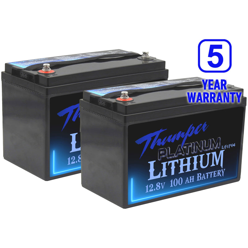 2 x Thumper Lithium 100 AH LiFePO4 Battery | Prismatic | Combined 200A BMS | 5 year warranty - Home of 12 Volt Online