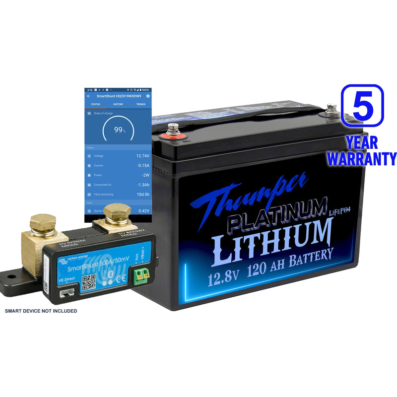 Thumper Lithium 120 AH LiFePO4 Battery + Victron Smart Shunt | 5 year warrranty - Home of 12 Volt Online