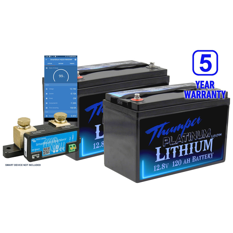2 x Thumper Lithium 120 AH LiFePO4 Battery + 1 x Victron Smart Shunt | 5 year warranty - Home of 12 Volt Online