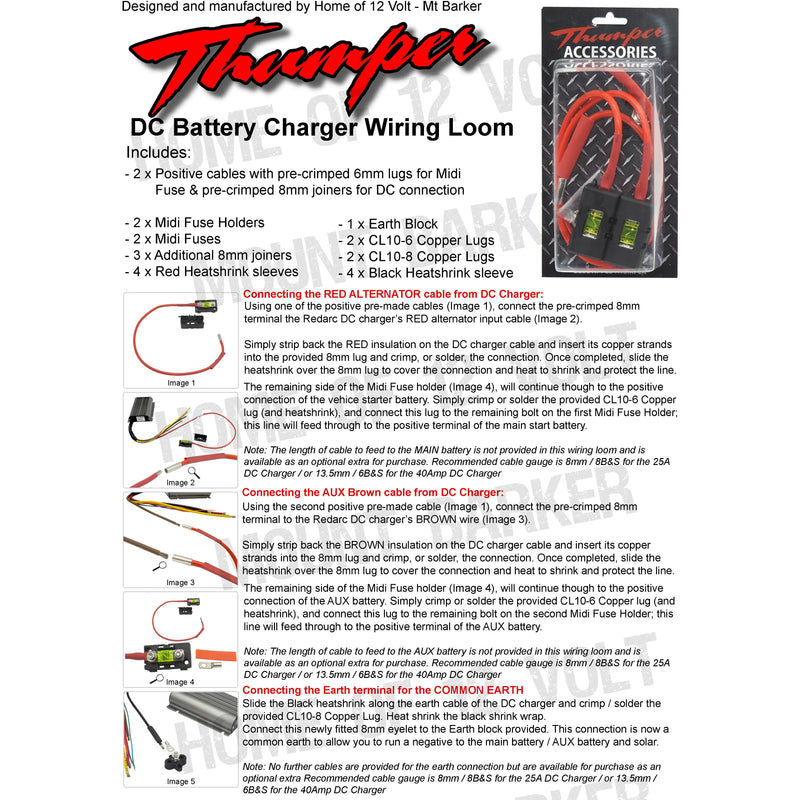Thumper DC Wiring Loom suits Redarc DC Battery Chargers | DC-WL - Home of 12 Volt Online