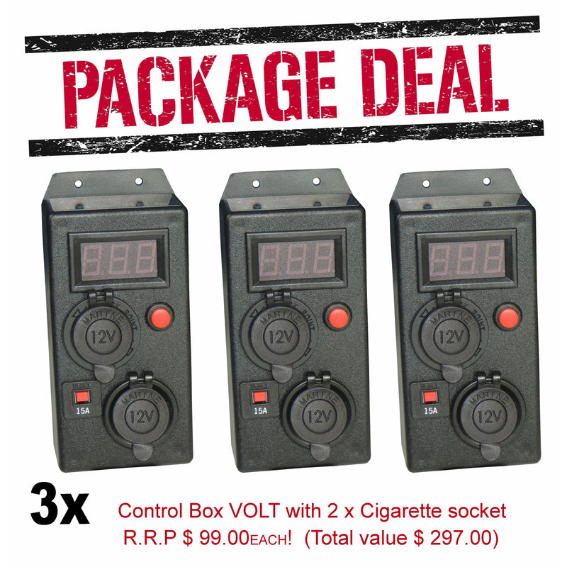 BULK 3 x Control Box (Accessory) Volt meter - 2 x Cigarette socket - Home of 12 Volt Online