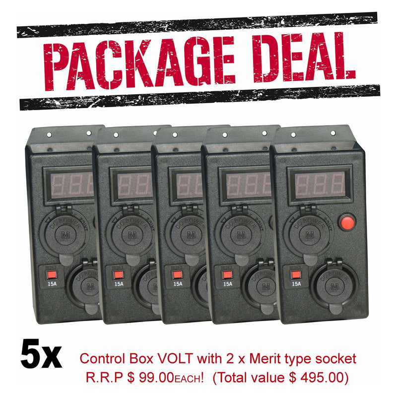 BULK PACK - 5 x Control Box (Accessory) Volt meter - 2 x Merit type sockets - Home of 12 Volt Online
