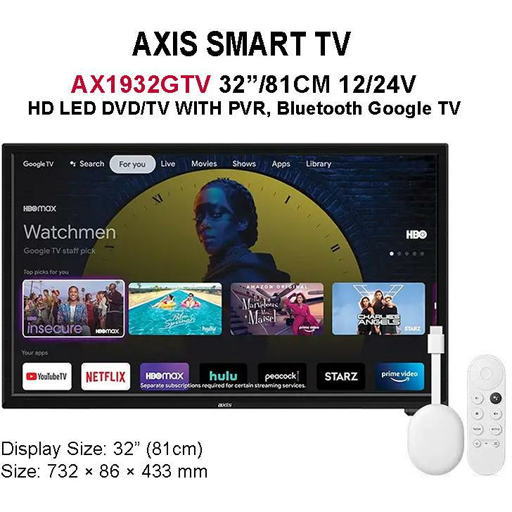 AXIS - AX1932GTV 32”/81CM 12/24V HD LED DVD/TV WITH PVR, Bluetooth Google TV - Home of 12 Volt Online