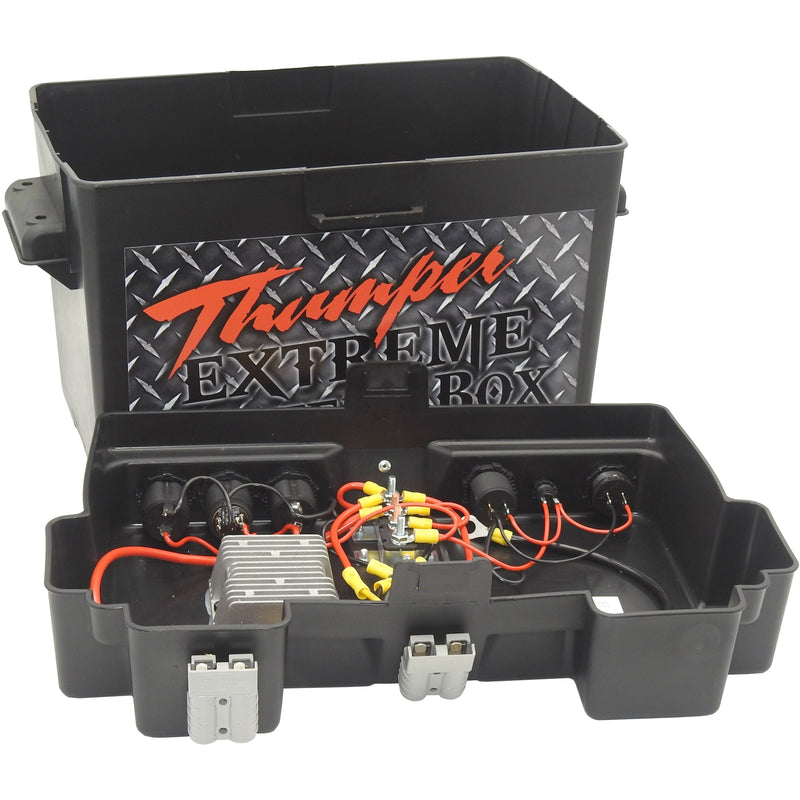 Thumper Battery Box with IN BUILT DC Charger | Suits AGM Batteries | Includes wiring loom - Home of 12 Volt Online
