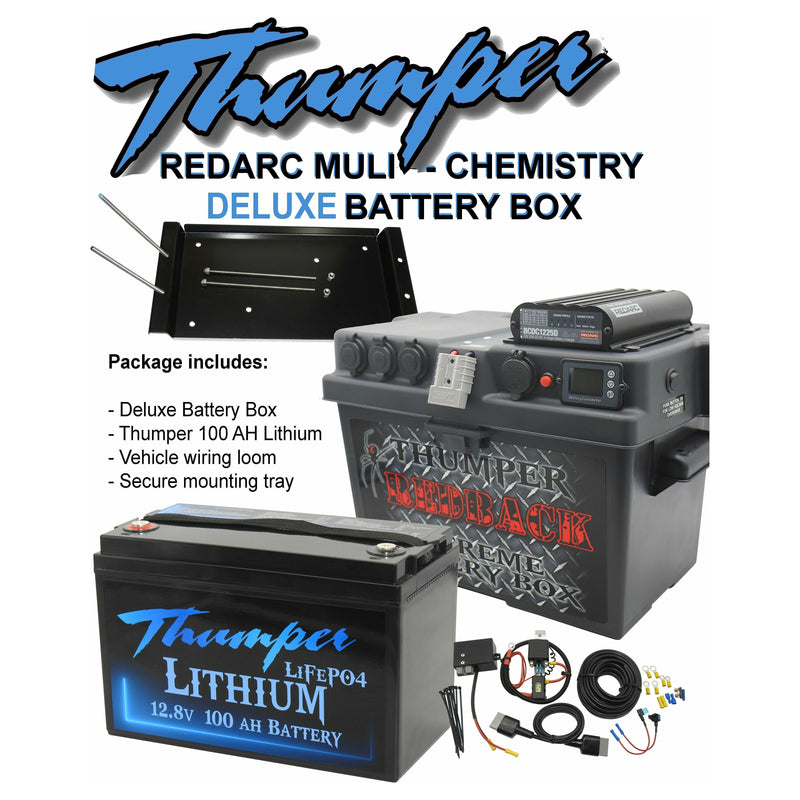 Thumper DELUXE DC Battery Box REDARC BCDC1225D dcdc mounted on battery box distribution go box  