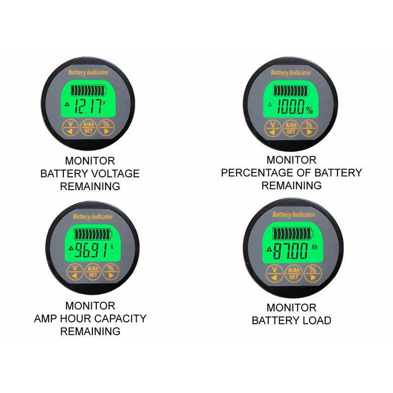 50 Amp Battery Capacity Volt / Amp meter (Max 80V) | BCI-R50 | Suits Lithium & AGM - Home of 12 Volt Online