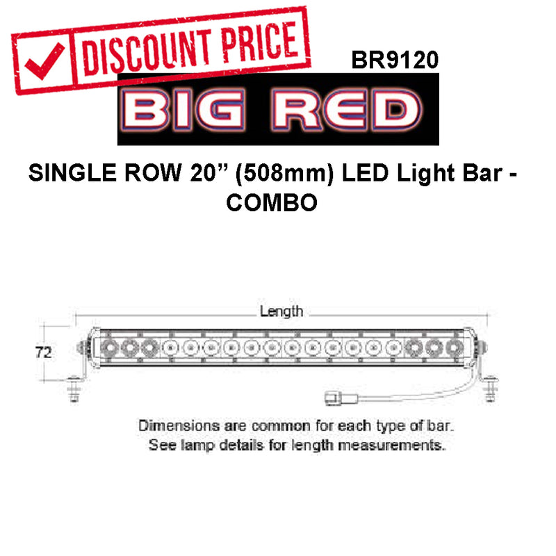 BIG RED Light Bar LED 20 inch 18 x 3W single row | BR9120 - Home of 12 Volt Online