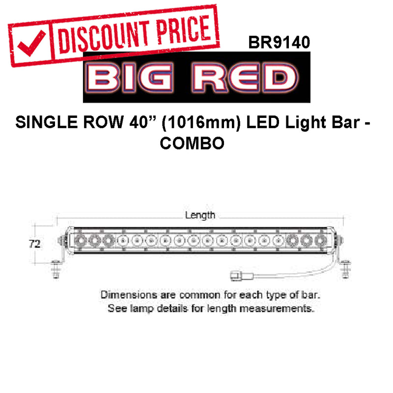 BIG RED LED Light Bar 40" inch 1016mm 36x3w 8400 Lumen | BR9140 - Home of 12 Volt Online