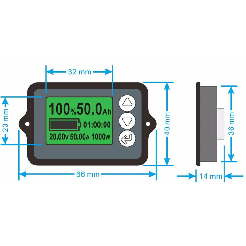 50 Amp Battery Capacity Volt / Amp meter (Max 80V) | BCI-S50 | Suits Lithium & AGM - Home of 12 Volt Online