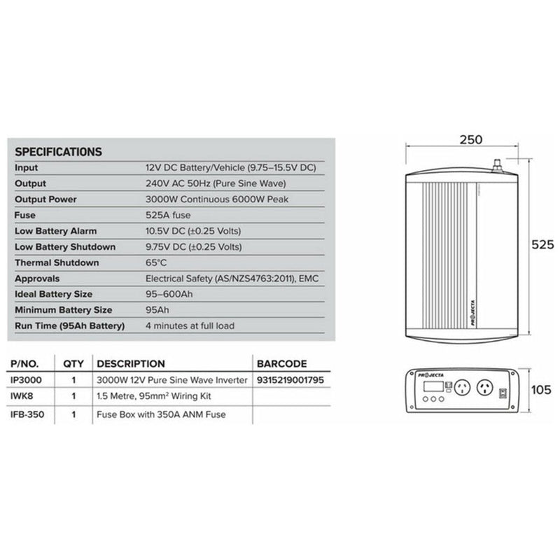Projecta 12 Volt 3000watt Pure Sine Inverter | IP3000 - Home of 12 Volt Online