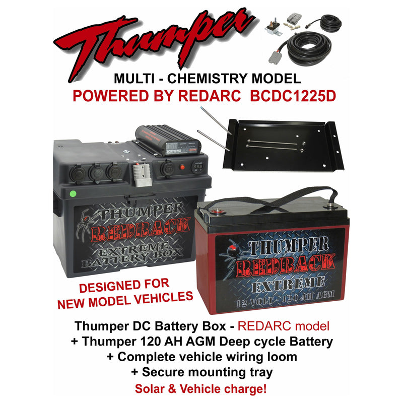 Thumper Battery Box with REDARC DC Charger LITHIUM & AGM model | Select your package - Home of 12 Volt Online