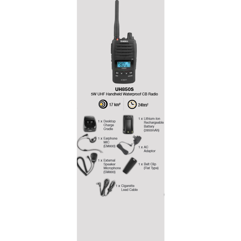 Uniden 5 Watt UHF Waterproof CB Handheld  | UH850S - Home of 12 Volt Online