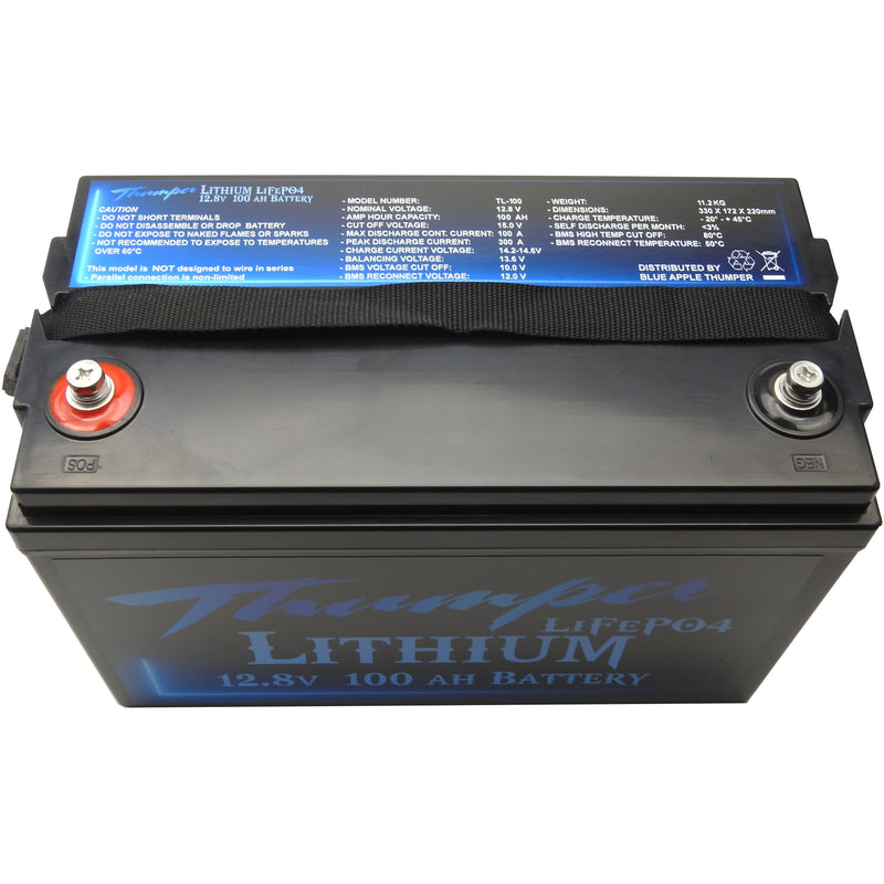 thumper Lithium 100 AH LiFePO4 Battery + REDARC Core 25 Amp BCDCN1225 DC Charger + Fuses Lugs and Heatshrink - Home of 12 Volt Online