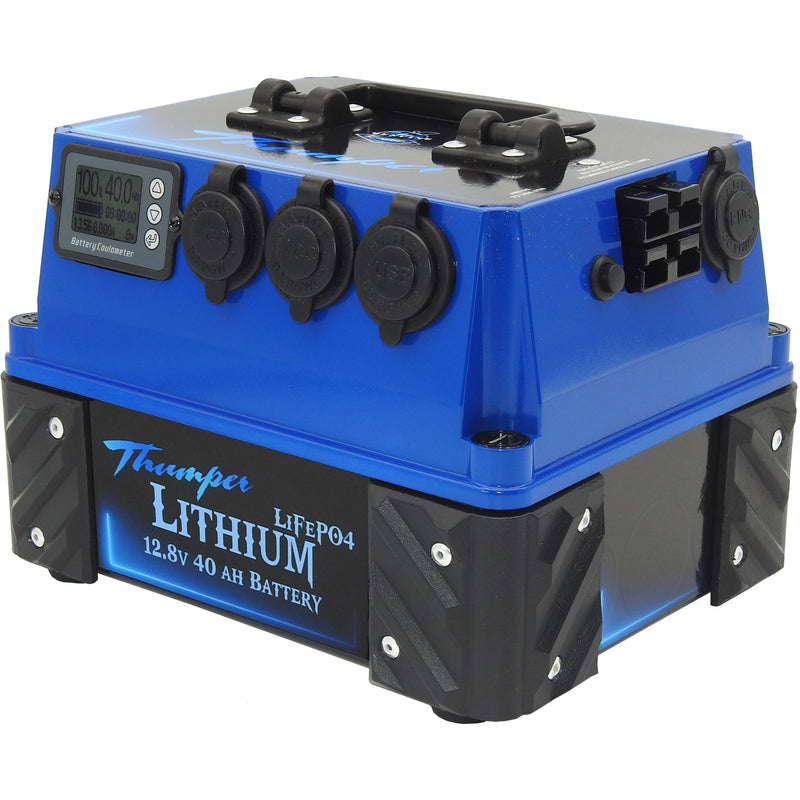 Thumper Lithium 40 AH Battery Pack | In line DC Charger 5 Amp for Cigarette socket charge! - Home of 12 Volt Online