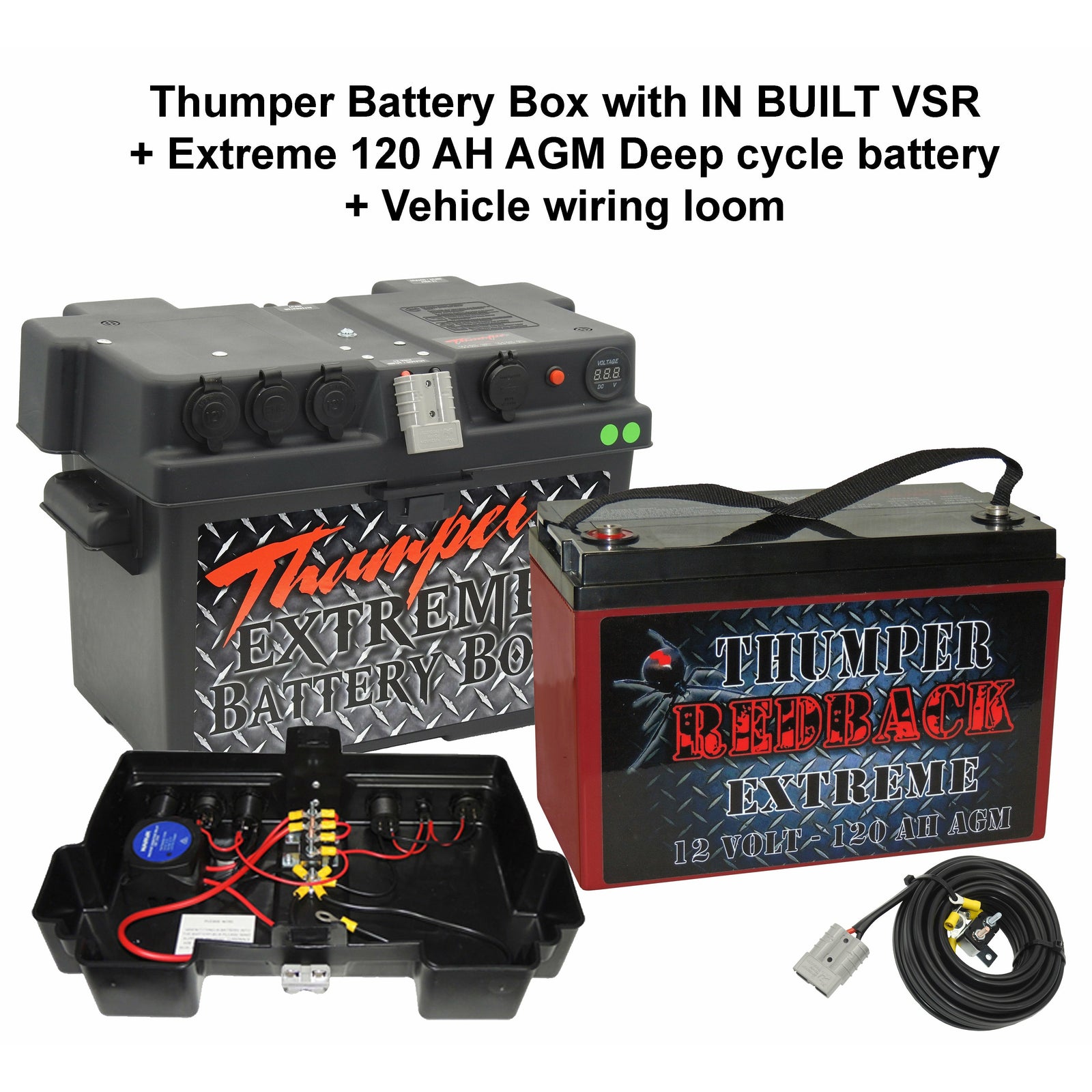 Thumper Battery Box with in built VSR Isolator + 120 AH Battery