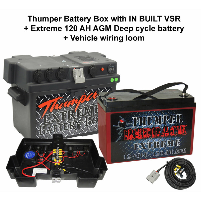 Thumper Battery Box with in built VSR Isolator + 120 AH Battery - Home of 12 Volt Online