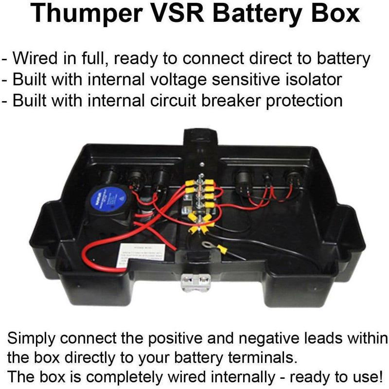 Thumper Battery Box with in built VSR Isolator + 120 AH Battery - Home of 12 Volt Online