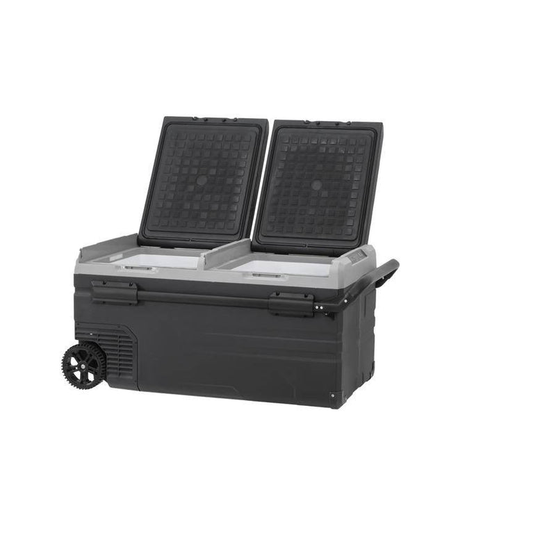 75L Brass Monkey Dual Zone Portable Fridge or Freezer with Solar Charger Board plus Handle+Wheels and Battery Compartment (GH2036) - Home of 12 Volt Online
